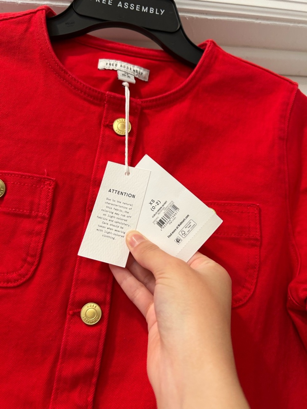 Free Assembly Women's Red Collarless Denim Jacket Size XS - Picture 8 of 8